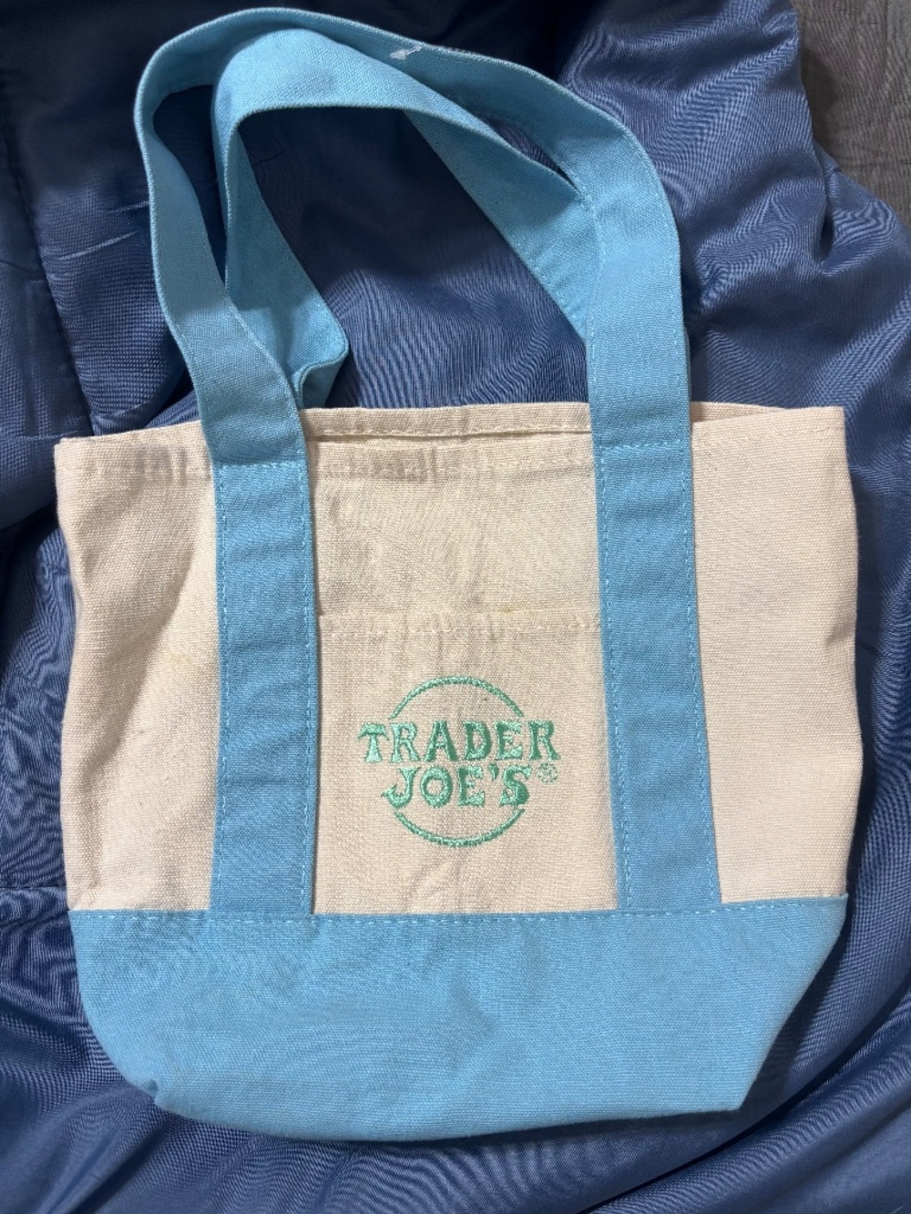 Light blue Trader Joe's mini tote